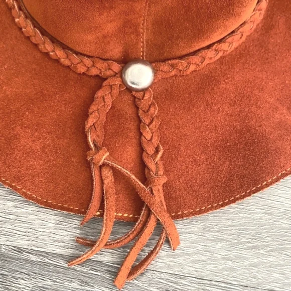 Vintage Suede Leather Boho Tassel Accent Floppy Hat